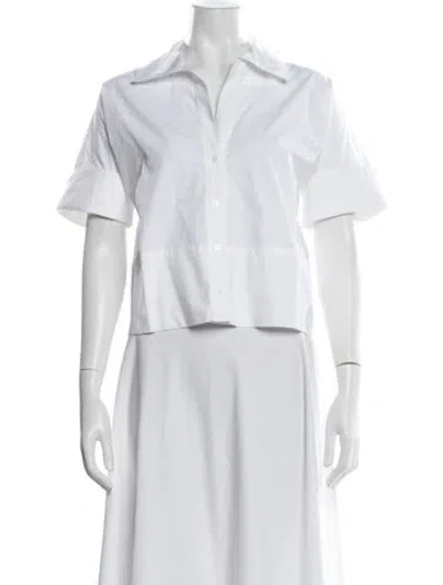 Pre-owned Julia Amory Short Sleeve Button-up Top In White