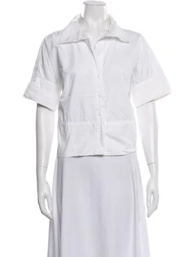 Pre-owned Julia Amory Short Sleeve Button-up Top In White