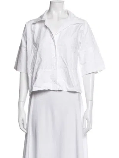 Pre-owned Julia Amory Short Sleeve Button-up Top In White