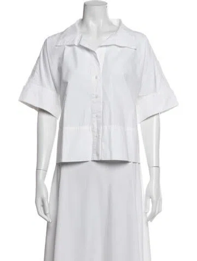 Pre-owned Julia Amory Short Sleeve Button-up Top In White
