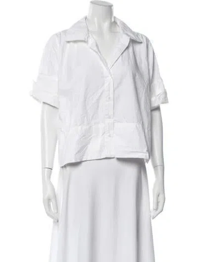 Pre-owned Julia Amory Short Sleeve Button-up Top In White