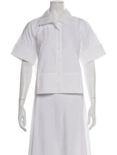 Pre-owned Julia Amory Short Sleeve Button-up Top In White
