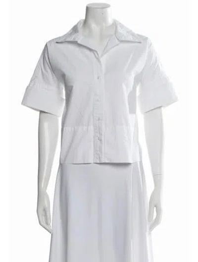 Pre-owned Julia Amory Short Sleeve Button-up Top In White
