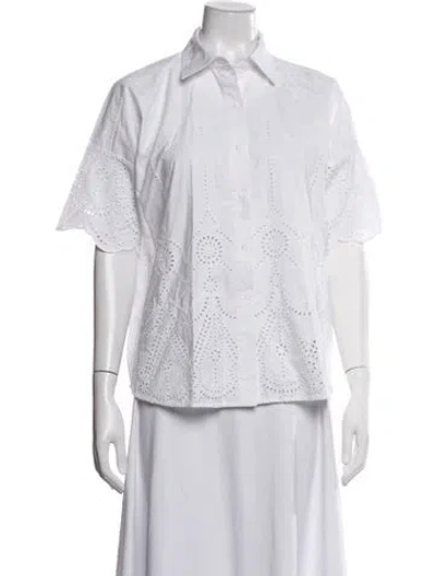 Pre-owned Julia Amory Short Sleeve Button-up Top In White