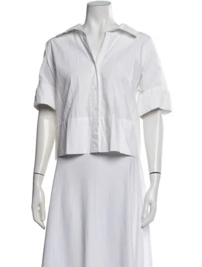 Pre-owned Julia Amory Short Sleeve Button-up Top In White
