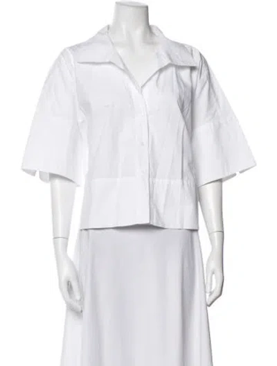 Pre-owned Julia Amory Short Sleeve Button-up Top In White