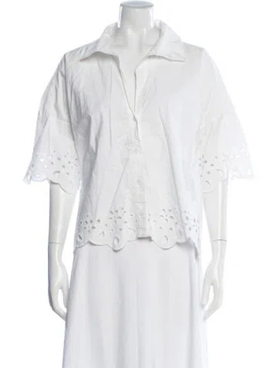 Pre-owned Julia Amory Short Sleeve Button-up Top In White