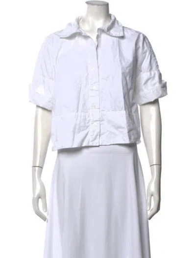 Pre-owned Julia Amory Short Sleeve Button-up Top In White