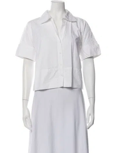 Pre-owned Julia Amory Short Sleeve Button-up Top In White