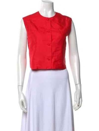Pre-owned Julia Amory Silk Crew Neck Button-up Top In Red