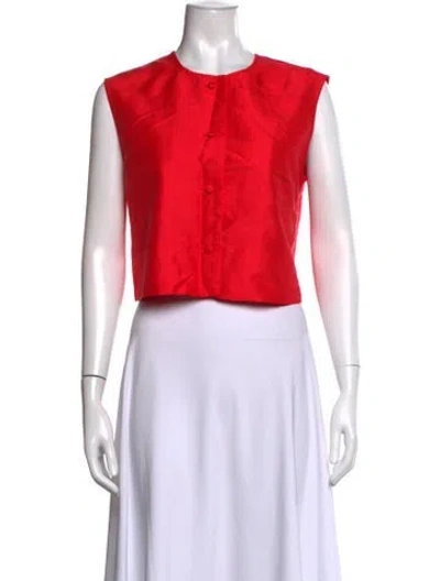 Pre-owned Julia Amory Silk Crew Neck Button-up Top In Red