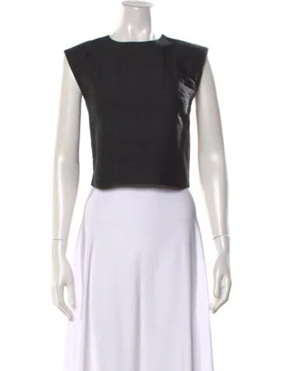 Pre-owned Julia Amory Silk Crew Neck Crop Top In Black