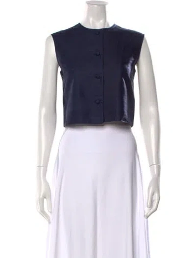 Pre-owned Julia Amory Silk Crew Neck Crop Top In Blue