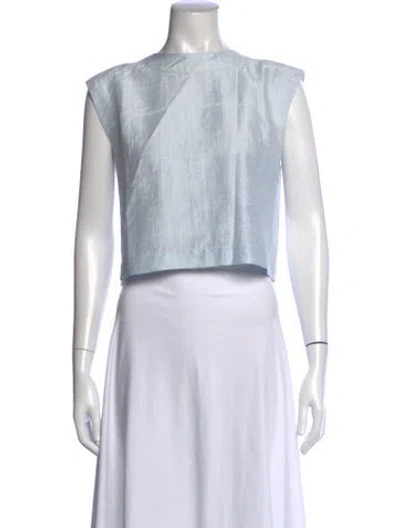 Pre-owned Julia Amory Silk Crew Neck Crop Top In Blue/white