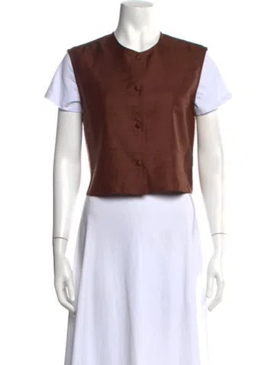 Pre-owned Julia Amory Silk Crew Neck Top In Brown