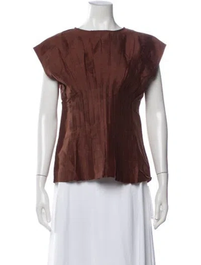 Pre-owned Julia Amory Silk Crew Neck Top W/ Tags In Brown