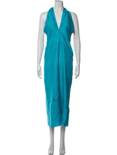 Pre-owned Julia Amory Silk Long Dress In Blue