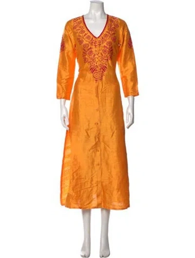 Pre-owned Julia Amory Silk Long Dress In Orange
