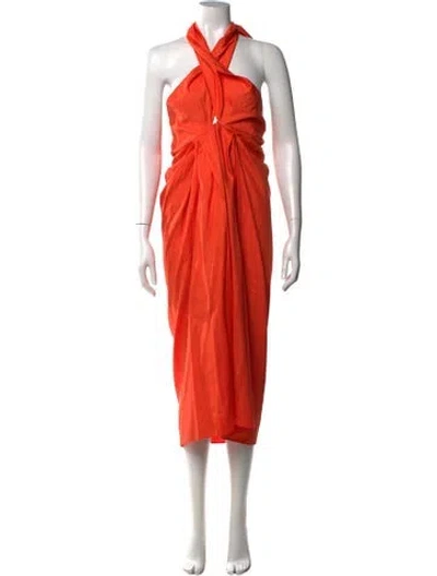 Pre-owned Julia Amory Silk Long Dress In Orange