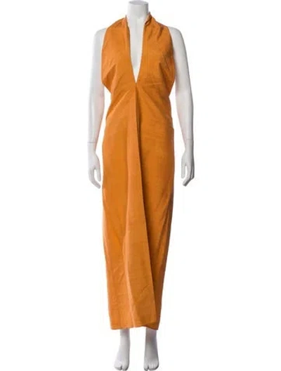 Pre-owned Julia Amory Silk Long Dress In Orange