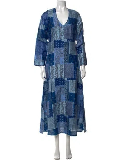 Pre-owned Julia Amory Silk Long Dress W/ Tags In Blue