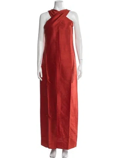 Pre-owned Julia Amory Silk Long Dress W/ Tags In Orange