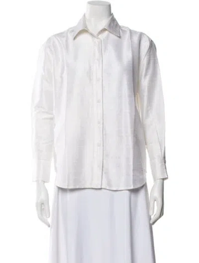 Pre-owned Julia Amory Silk Long Sleeve Button-up Top In White