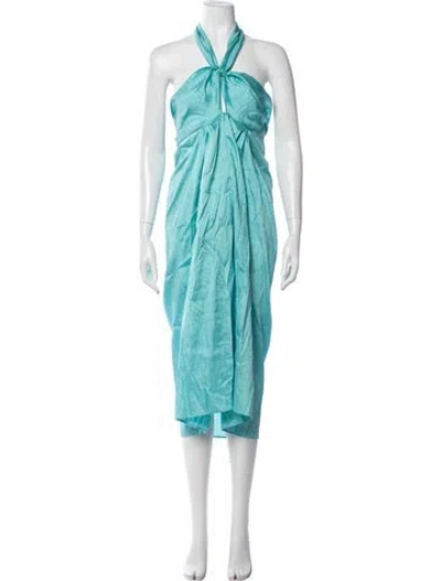 Pre-owned Julia Amory Silk Midi Length Dress In Blue