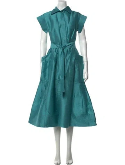 Pre-owned Julia Amory Silk Midi Length Dress In Blue/green