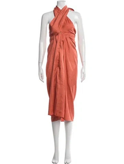 Pre-owned Julia Amory Silk Midi Length Dress In Orange