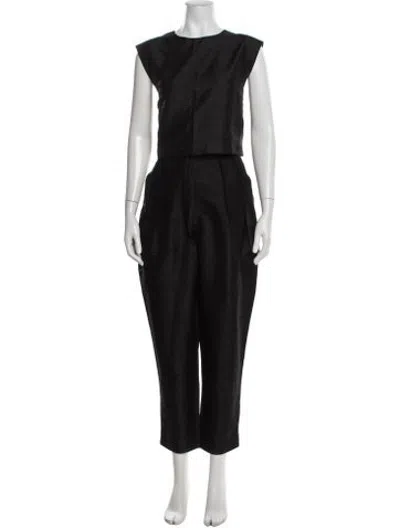 Pre-owned Julia Amory Silk Pleated Accents Pant Set In Black
