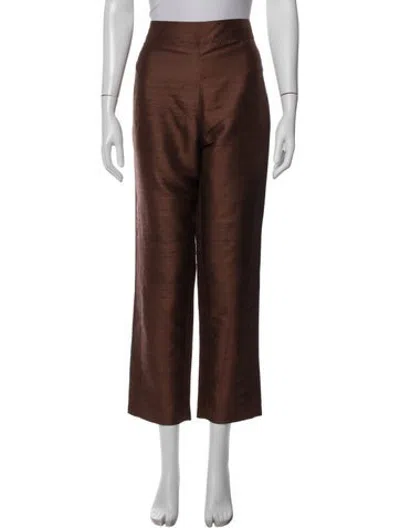 Pre-owned Julia Amory Silk Straight Leg Pants In Brown