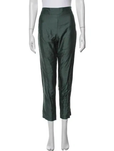 Pre-owned Julia Amory Silk Straight Leg Pants In Green