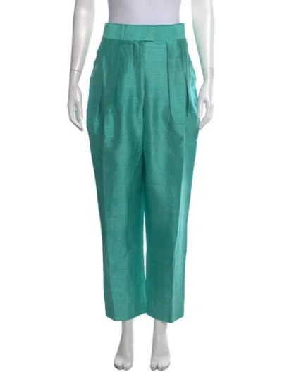 Pre-owned Julia Amory Silk Straight Leg Pants In Green