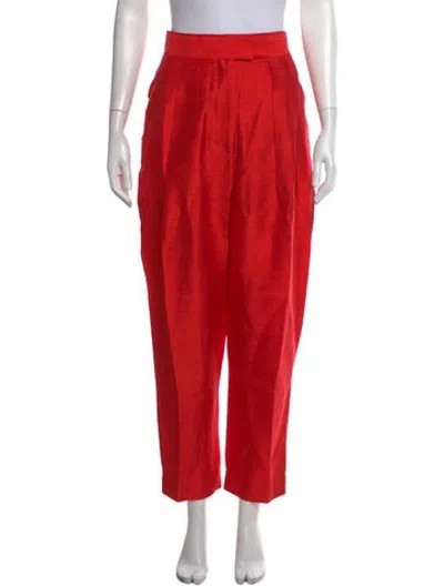 Pre-owned Julia Amory Silk Straight Leg Pants In Red