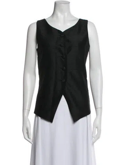 Pre-owned Julia Amory Silk V-neck Button-up Top In Black