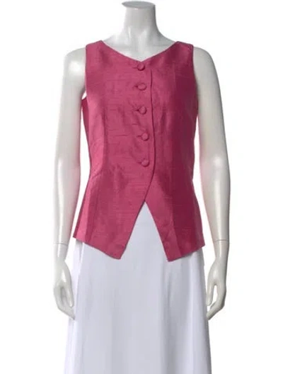 Pre-owned Julia Amory Silk V-neck Button-up Top In Pink