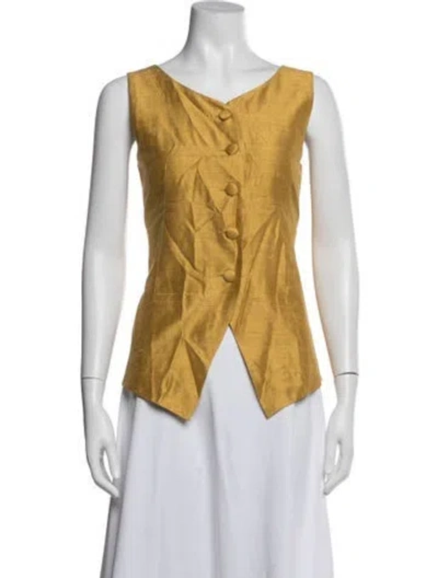 Pre-owned Julia Amory Silk V-neck Button-up Top In Yellow