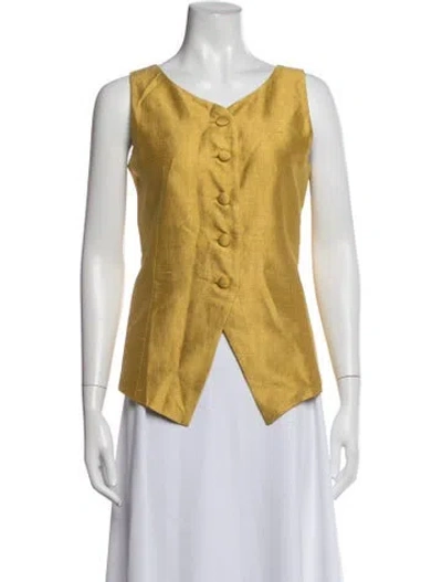 Pre-owned Julia Amory Silk V-neck Button-up Top In Yellow