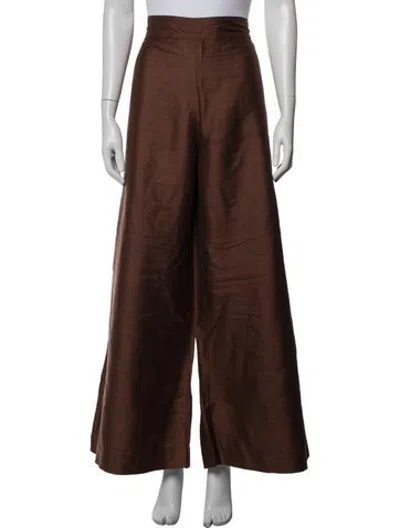 Pre-owned Julia Amory Silk Wide Leg Pants In Brown