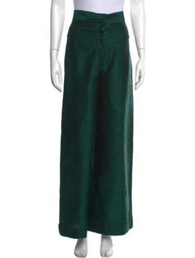 Pre-owned Julia Amory Silk Wide Leg Pants In Green