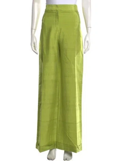 Pre-owned Julia Amory Silk Wide Leg Pants In Green
