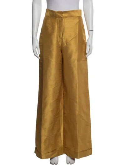 Pre-owned Julia Amory Silk Wide Leg Pants In Yellow