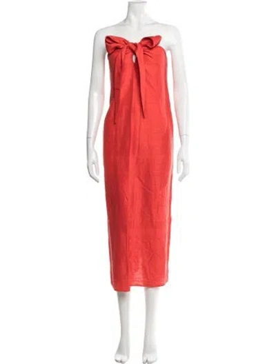 Pre-owned Julia Amory Strapless Midi Length Dress In Orange