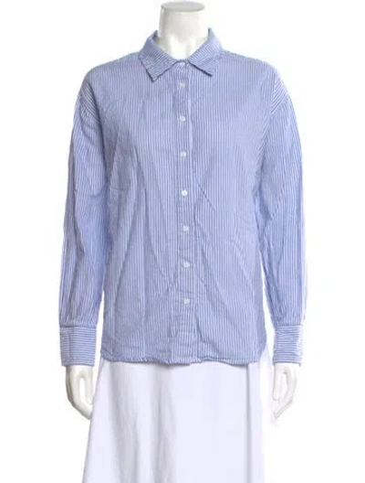 Pre-owned Julia Amory Striped Long Sleeve Button-up Top In Blue