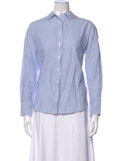 Pre-owned Julia Amory Striped Long Sleeve Button-up Top In Blue