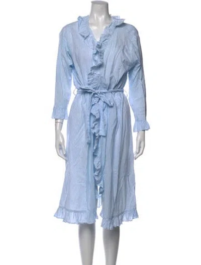 Pre-owned Julia Amory Striped Midi Length Dress In Blue