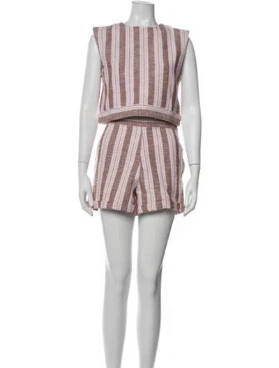 Pre-owned Julia Amory Striped Ruffle Embellishment Short Set In Multicolor