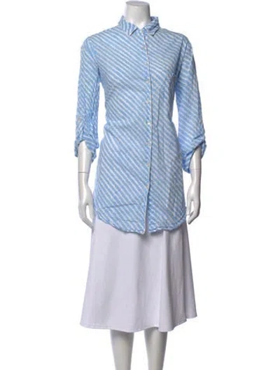 Pre-owned Julia Amory Striped Three-quarter Sleeve Button-up Top In Blue