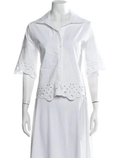 Pre-owned Julia Amory Three-quarter Sleeve Button-up Top In White